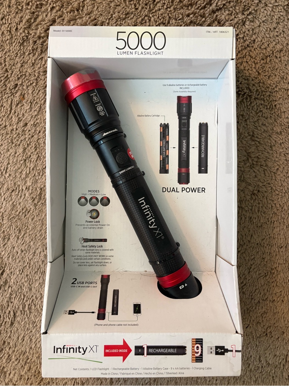 NFINITY Dual Power Flashlight — Black with Red Accents